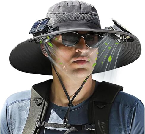 Hat with Fan,Solar Fan Hat,Wide Brim Sun Hat with 2 Solar Fan,for Outdoor Fishing,Waterproof Outdoor Hiking Camping Fishing in Saudi Arabia