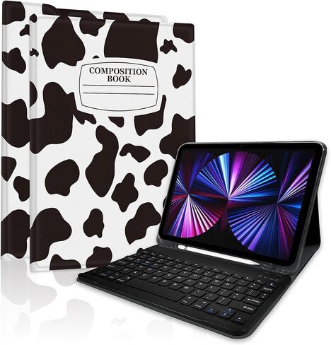 Topperfekt for iPad Pro 11 "4th/3rd/2nd/1st Gen (2022/2021/2020/2018) حالة لوحة المفاتيح ، (قابلة للانفصال ، قابلة للشحن ، ممتصة مغناطيسيًا) ، ودعم الشحن اللاسلكي 2nd Gen Pency -Notebook Cow Pink in Kuwait