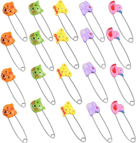 10pcs Animal Safety Pins Stainless Steel Diaper Pins with Plastic Head Newborn Locking Pins Safety Pin with Lock Buckle for Shower Party Favor (Random Color) in Saudi Arabia