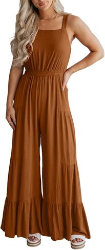BLENCOT Jumpsuits for Women Summer Casual Loose Sleeveless Overalls Jumpsuit Ruffle Wide Leg Long Flare Pant Flowy Rompers in Kuwait