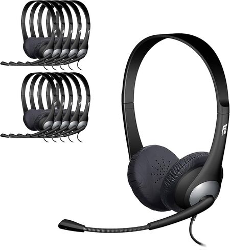 Cyber Acoustics Stereo Headset, 3.5mm Stereo & Y-Adapter for Separate Headphone & Mic Connection, K12 School Classroom and Education (AC-204) (10 Pack) in Saudi Arabia