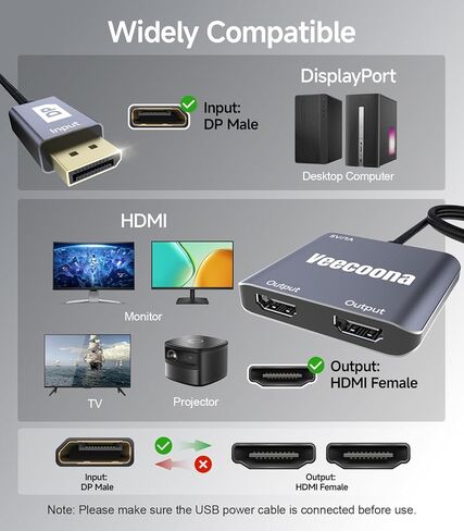 DisplayPort إلى محول HDMI المزدوج 1 في 2 Out | 4K60Hz ، مصدر DP لـ HDMI فاصل منفذ العرض الموسع للمراقبين المزدوج ، لسطح المكتب ، الكمبيوتر المحمول ، NVIDIA ، بطاقة رسومات AMD - MACOS لا تدعم MST in Kuwait