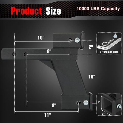 وصلة مقطورة قابلة للتعديل مع ارتفاع/سقوط 2 بوصة و10 بوصة، تناسب جهاز استقبال 2 بوصة، محول تمديد مقطورة ثقيل الوزن 10000 رطل، محول موسع وصلة وصلة مزدوجة للمقطورة مع ساق صلبة 2 بوصة باللون الأسود in Kuwait