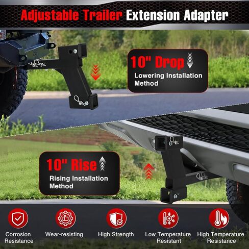 وصلة مقطورة قابلة للتعديل مع ارتفاع/سقوط 2 بوصة و10 بوصة، تناسب جهاز استقبال 2 بوصة، محول تمديد مقطورة ثقيل الوزن 10000 رطل، محول موسع وصلة وصلة مزدوجة للمقطورة مع ساق صلبة 2 بوصة باللون الأسود in Kuwait
