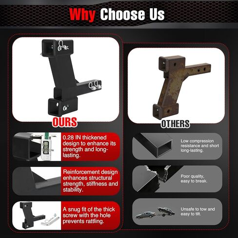 وصلة مقطورة قابلة للتعديل مع ارتفاع/سقوط 2 بوصة و10 بوصة، تناسب جهاز استقبال 2 بوصة، محول تمديد مقطورة ثقيل الوزن 10000 رطل، محول موسع وصلة وصلة مزدوجة للمقطورة مع ساق صلبة 2 بوصة باللون الأسود in Kuwait