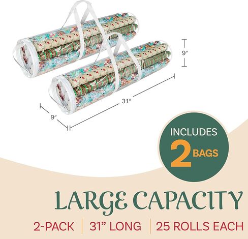 أكياس تخزين لفافة ورق تغليف الهدايا من Elf Stor بطول 31 بوصة، 2 قطعة من حقائب اليد الشفافة بمقابض، تناسب ما يصل إلى 25 قطعة من لفة ورق تغليف الهدايا في كل حقيبة in Kuwait