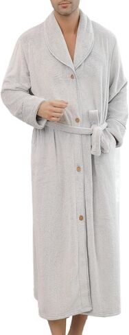 Men's Plush Bathrobe Soft Button Up Long Housecoat Winter Warm Collar Loose Fit SPA Fleece Duster Robe with Pocket in Kuwait