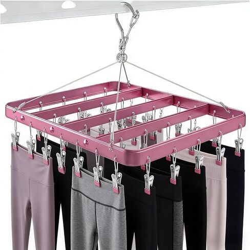 رفوف تجفيف الملابس، شماعات معدنية مع 36 مشبكًا، خطاف مضاد للرياح، شماعة داخلية، مشبك غسيل قابل للطي للجوارب، حمالات الصدر باللون الأسود in Kuwait