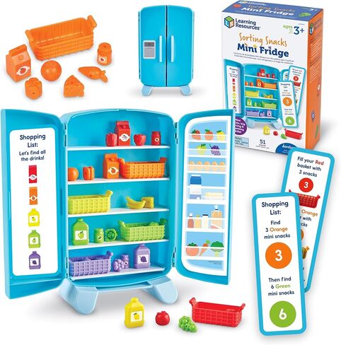 Learning Resources Sorting Snacks Mini Fridge ,51 Pieces, Ages 3+, Toddler Toys, Educational Toys, Snack Toys,Plastic Food Toys,Kids Kitchen Accessories in Kuwait