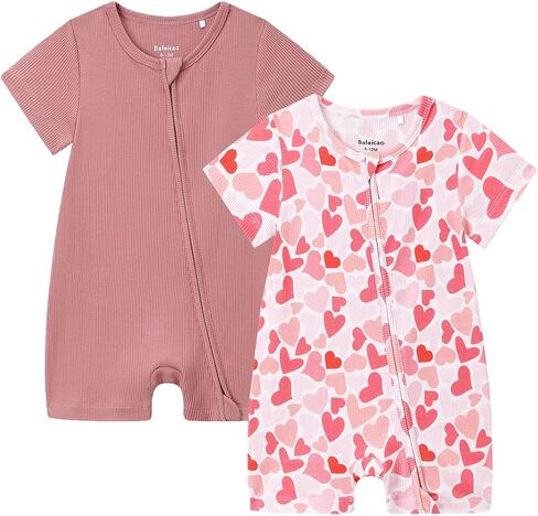 Bafeicao Baby 2 Pack Bamboo Viscose Sleeper Romper Soft Ribbed Short Sleeve 2 Way Zipper Summer Pajamas Clothes in Kuwait