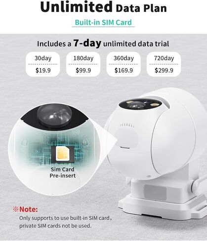 LIWAN 4G LTE Cellular Security Camera, Unlimited Data Plan, Built-in SIM Card, Sloar No WiFi Needed Security Camera Wireless Outdoor, 2K Color Night Vision, Human Detection, 360° Full View, 2-Way Talk in Kuwait
