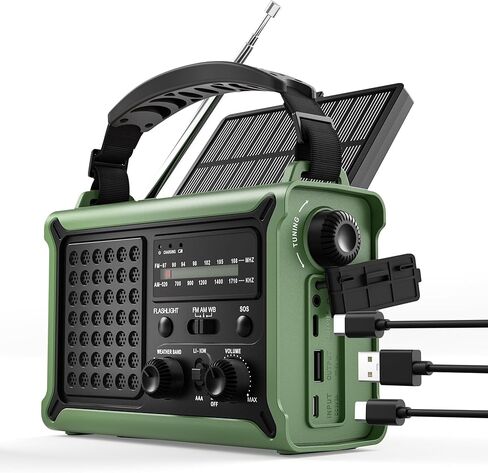 Emergency Radio with Hand Crank & Solar, NOAA Weather Band, AM/FM, 12000mAh | 8500mm² Solar Panel, Clear AM/FM Reception, 5W Flashlight & Reading Light, 120dB SOS, Phone Charging for Hurricanes & Outages in Saudi Arabia