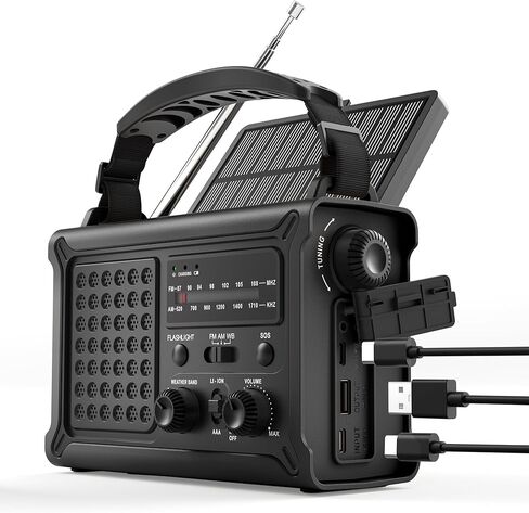 راديو الطقس الطارئ مع الطاقة الشمسية والكرنك - AM/FM/NOAA ، مصباح LED ، ضوء القراءة ، شحن USB و SOS - معدات البقاء على قيد الحياة من أجل انقطاع التيار الكهربائي والعواصف (أصفر) in Kuwait
