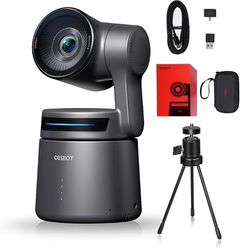 OBSBOT Tail AIR,with Tripod,NDI PTZ Camera, 4K AI-Powered Webcam,1.8" CMOS,f/1.8 Aperture,AI Auto Track,Gesture & Remote Controls,TOF Sensor,Wired&Wireless Connection,LiveStream for Church/Music Live in Kuwait