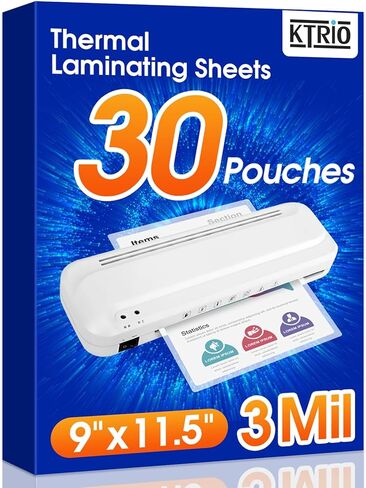 KTRIO Laminating Sheets, Hold 8.5 x 11 inches Sheets, 30 Pack, 3 Mil Clear Thermal Laminate Pouches for Laminator, 9 x 11.5 inch Lamination Paper for School, Home & Office in Saudi Arabia