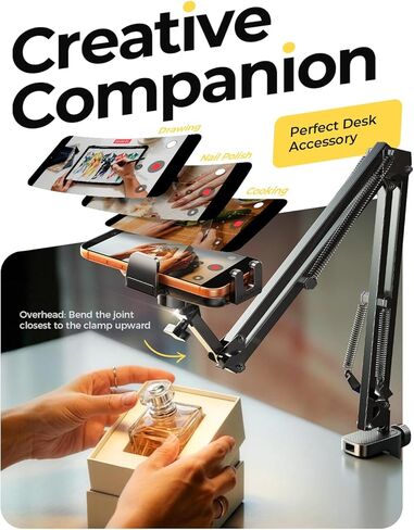 LISEN for Gooseneck Phone Holder for Bed Desk [3rd Upgrade] Cell Phone Stand for Desk Bed iPhone Holder Laying Down Bed Accessories,Flexible Arm Clamp Clip Phone Mount Stand for Filming Fits iPhone in Kuwait