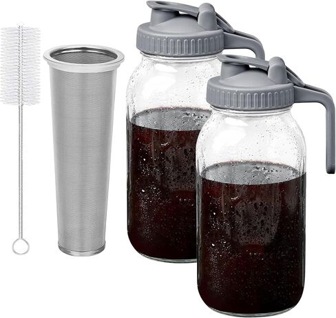 Cold Brew Coffee Maker - 2 Quart 64oz Stainless Steel Filter Cold Brew Pitcher Jar, No Leaks Cold Brew Mason Jar Coffee Maker, Easy to Clean Cold Coffee Maker in Kuwait