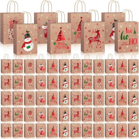 Containlol 18 Pcs Christmas Kraft Gift Bags with Handles Medium Gold Foil Xmas Paper Party Bags Sman Christmas Tree Paper Goodie Bags Bulk for Xmas Wedding Holiday Present Packaging Party Favors in Saudi Arabia