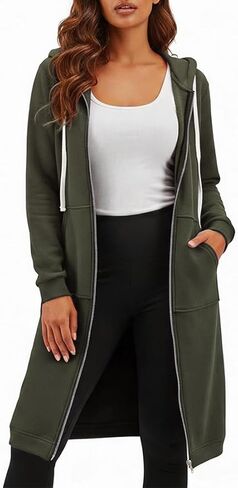 DUOYANGJIASHA Womens Hoodies Fashion Sweatshirts: Full Zip Up Winter Fleece Pullover Hoodies Fall Long Jackets with Pockets in Kuwait