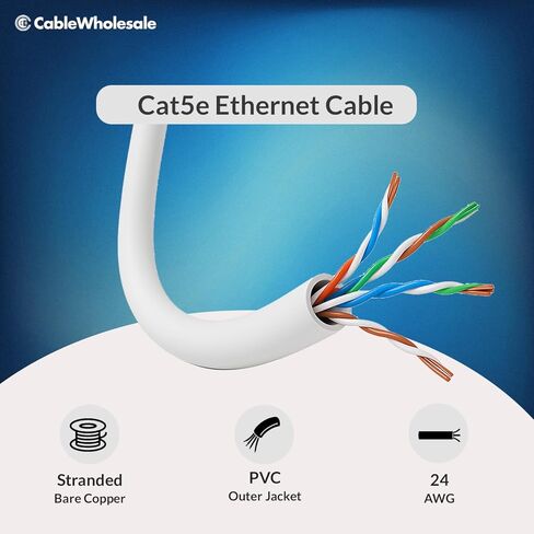 CableWholesale 1000 قدم Cat5e Riser (CMR) Ethernet Cable ، 24 AWG ، 350 MHz ، ETL مدرج 4 زوجًا من النحاس العاري ، زوج ملتوي غير محقوق (UTP) مع صندوق سحب ، أبيض in Saudi Arabia