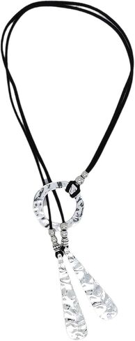 GIGB PBDK Leather Lariat Y Necklace Boho Black Suede Silver Geometric Pendant Circle Choker Aesthetic Beach Statement Accessories Jewelry Gift for Women in Saudi Arabia