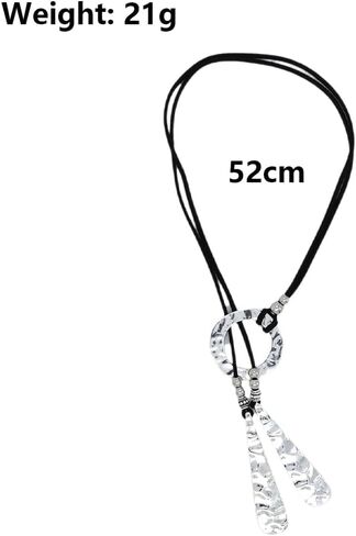 GIGB PBDK Leather Lariat Y Necklace Boho Black Suede Silver Geometric Pendant Circle Choker Aesthetic Beach Statement Accessories Jewelry Gift for Women in Saudi Arabia