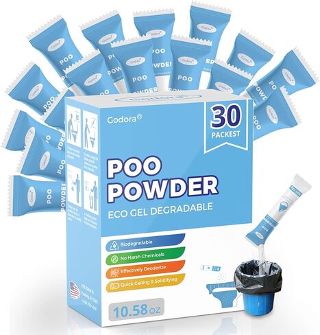 Godora 30 Packs ECO-Friendly Portable Toilet Poo Urine Gel Powder, Portable & Fast-Absorbing Camping Toilet Gel, Rapidly Biodegradable Eco Poo Urine Gel, Outdoor Portable Bedpans & Emergencies in Kuwait