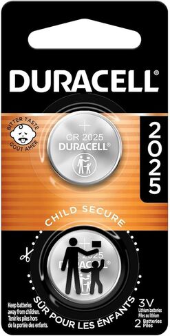 Duracell CR2025 3V Lithium Battery, Child Safety Features, 4 Count Pack, Lithium Coin Battery for Key Fob, Car Remote, Glucose Monitor, CR Lithium 3 Volt Cell in Kuwait