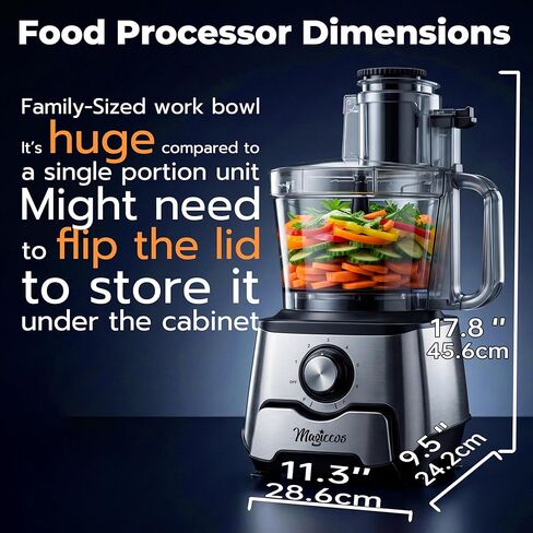 محضر طعام بدرج تخزين فرنسي 14 كوب - مجرى تغذية كبير، درج تخزين مدمج، تقطيع الجبن، تقطيع اللحوم، التقطيع والتقطيع، الخلط والعجين، للاستخدام المنزلي in Kuwait