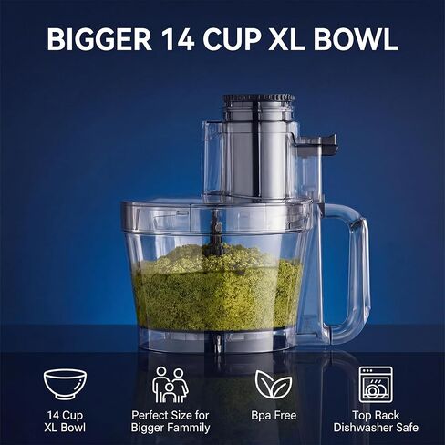 محضر طعام بدرج تخزين فرنسي 14 كوب - مجرى تغذية كبير، درج تخزين مدمج، تقطيع الجبن، تقطيع اللحوم، التقطيع والتقطيع، الخلط والعجين، للاستخدام المنزلي in Kuwait