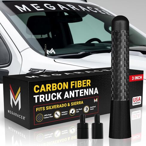 Carbon Fiber Truck Antenna Chevy Silverado 1500 & GMC Sierra (Year 1999-2024) | Short Antenna for Truck | Car Audio & Video Antennas | Small Chevy Silverado Antenna Truck Accessories | Black 3 Inch in Kuwait