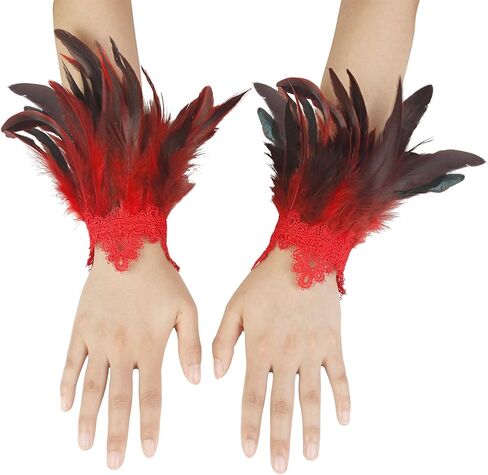 Halloween Long Nail Gloves Witch Nature Feather Cuffs Gloves Cosplay with Feather Demon Gloves in Kuwait