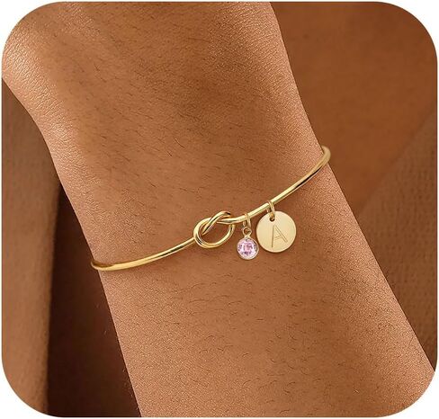أساور ذهبية جوهرة الميلاد الأولية للنساء العصرية 14K مطلية بالذهب حرف A-Z سوار سحر الأولي ربط عقدة الحب قابل للتعديل الكفة الإسورة أساور جوهرة الميلاد هدايا اقتراح وصيفة العروس in Kuwait