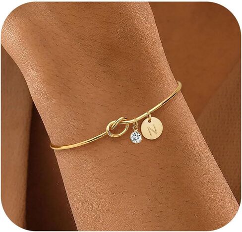 Initial Birthstone Gold Bracelets for Women Trendy 14K Gold Plated Letter A-Z Initial Charm Bracelet Tie the Love Knot Adjustable Cuff Bangle Birthstone Bracelets Birthday Bridesmaid Proposal Gifts in Kuwait