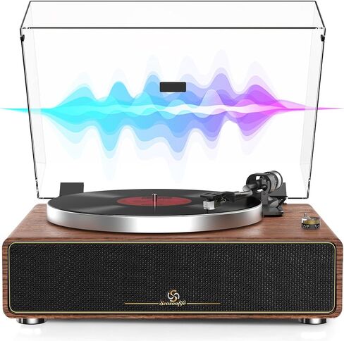 Seasonlife® All-in-One Record Player with 4 Speakers & Bluetooth, Brown | Belt-Drive Vinyl Player, AT3600L Magneti Cartridge, Built-in 4 Speakers, Adjustable Counterweight,Auto-Stop,RCA/AUX Output in Saudi Arabia