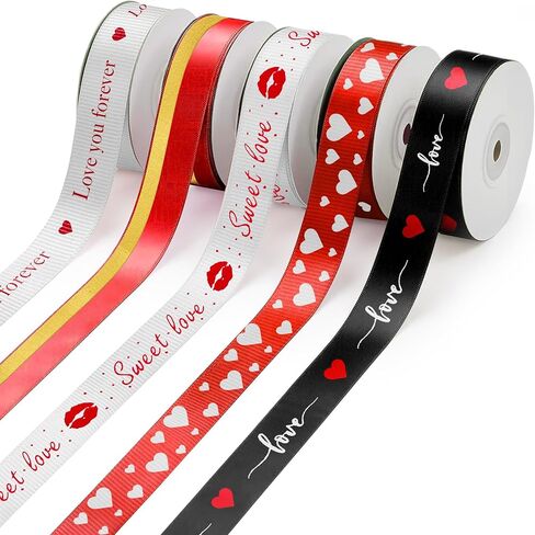 KatchOn, Grosgrain Valentine Ribbon Wired Roll - 30 Yards | Red Ribbon for Valentines Day | Valentines Ribbon for Gift Wrapping | Valentines Day Ribbon for Crafts | Red Heart Ribbon, I Love You Ribbon in Kuwait