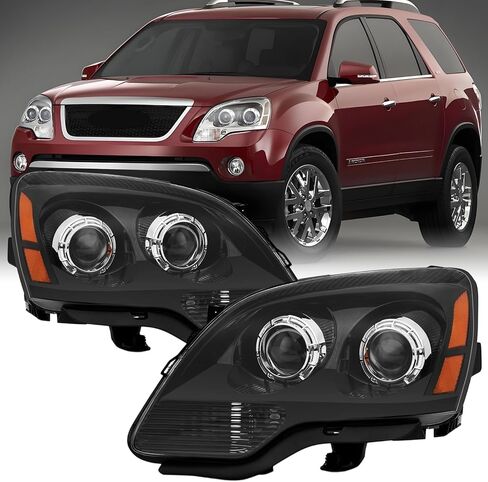 Pair Headlights Assembly DOT Approved Compatible with 2007 2008 2009 2010 2011 2012 GMC Acadia SLE SLT Black Housing Amber Reflector OE Halogen Type Headlamps Driver and Passenger Side in Kuwait