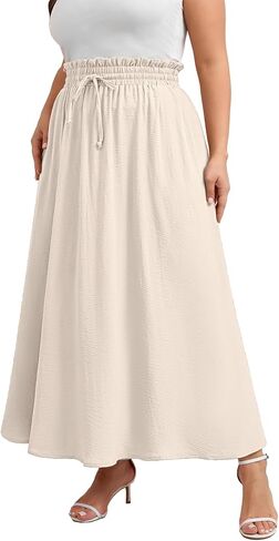 Xpenyo المرأة حجم كبير تنانير طويلة الصيف مرونة عالية الخصر بوهو عادية الشاطئ متدفق سوينغ التنانير الطويلة مع جيوب in Kuwait