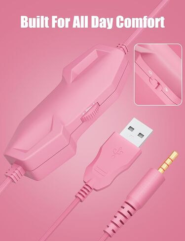 سماعة ألعاب ZIUMIER Z30 باللون الوردي لأجهزة PS4 وPS5 وXbox One والكمبيوتر الشخصي، سماعة رأس سلكية فوق الأذن مع ميكروفون عازل للضوضاء، ضوء LED متدفق RGB، صوت محيطي 7.1، أغطية أذن مريحة in Kuwait