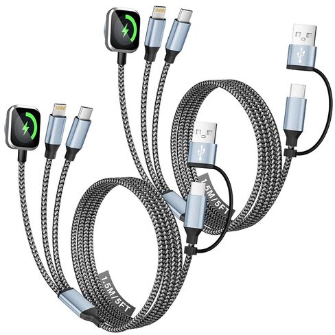 Travel 3 in 2 Charging Cable for Apple iWatch Charger, Travel Essentials USB-A/USB-C Multi Charging Cable/Cord for All Devices Compatible for iWatch Ultra/SE/10-1, iPhone16 15 14, Android-5FT in Kuwait