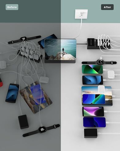 USB Charger USB Wall Charger with Rapid Charging Auto Detect Technology Safety Guaranteed 10-Port Family-Sized Smart USB Ports for Multiple Devices Smart Phone Tablet Laptop Computer in Saudi Arabia