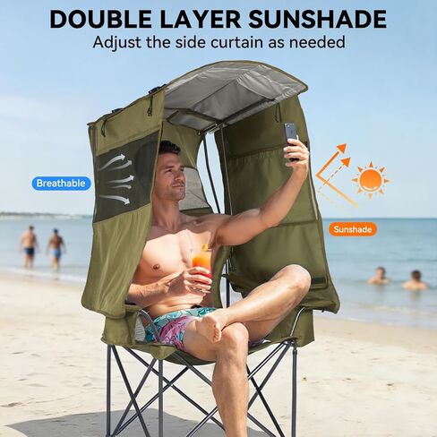 Camping Chair with Canopy Shade - Beach Chair with UPF 50+ Sun Shade, Cup Holder, Side Pocket, Portable Folding Soccer Chair for Adults Fishing Camp Lawn Outdoor Sports, Support 330 LBS, Blue in Kuwait