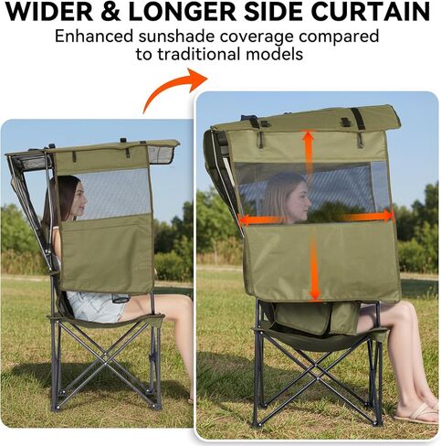 Camping Chair with Canopy Shade - Beach Chair with UPF 50+ Sun Shade, Cup Holder, Side Pocket, Portable Folding Soccer Chair for Adults Fishing Camp Lawn Outdoor Sports, Support 330 LBS, Blue in Kuwait
