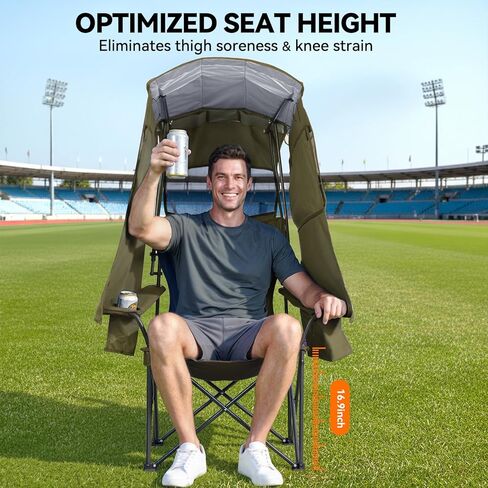Camping Chair with Canopy Shade - Beach Chair with UPF 50+ Sun Shade, Cup Holder, Side Pocket, Portable Folding Soccer Chair for Adults Fishing Camp Lawn Outdoor Sports, Support 330 LBS, Blue in Kuwait