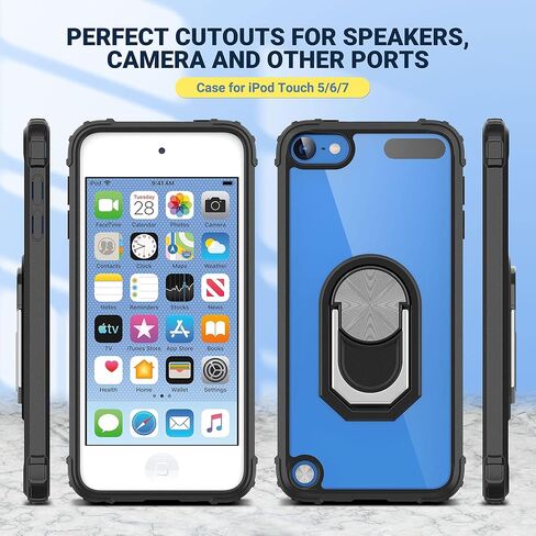 ULAK متوافق مع حافظة iPod Touch الجيل السابع مع واقي الشاشة، غطاء خلفي شفاف مع مسند مدمج، حافظة صلبة شديدة التحمل لجهاز Apple iPod Touch الجيل السابع/السادس/الخامس، أزرق in Kuwait