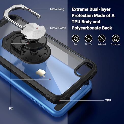 ULAK متوافق مع حافظة iPod Touch الجيل السابع مع واقي الشاشة، غطاء خلفي شفاف مع مسند مدمج، حافظة صلبة شديدة التحمل لجهاز Apple iPod Touch الجيل السابع/السادس/الخامس، أزرق in Kuwait