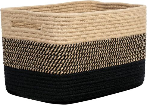 Shelf Woven Storage Basket, Closet Rope Baskets For Organizing, 15 x 9.8 x 9.1" Square Bins with Handles, White+Rice Brown 1 Pack in Saudi Arabia