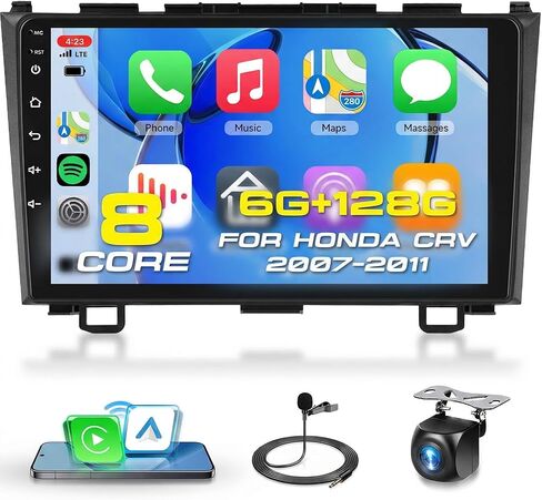 8 CORE 6G+128G Car Radio Stereo for Honda CRV 2007-2011 with Wireless CarPlay Android Auto, 9 Inch IPS Touch Screen Android 13 GPS WiFi 32-Band DSP Bluetooth SWC AHD Backup Camera in Kuwait