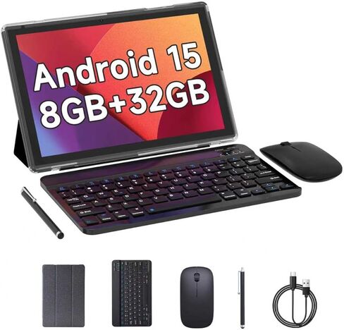 تابلت Android 14، 10 بوصة 8 جيجابايت رام + 64 جيجابايت روم + 1 تيرابايت توسيع، معالج رباعي النواة 1.8 جيجا هرتز، 2 في 1 أجهزة لوحية مع لوحة مفاتيح/ماوس/حافظة/قلم، كاميرا 8 ميجابكسل، بطارية 6000 مللي أمبير، شاشة عالية الدقة 1280 * 800، 5G WiFi 6 قرص in Kuwait
