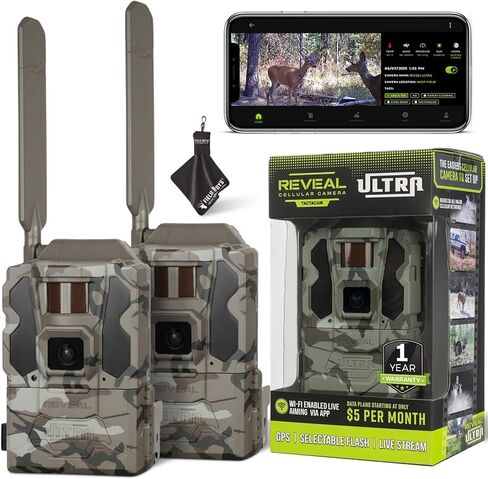 TACTACAM Reveal Ultra Cellular Trail Camera – 4K Photo, 1080P Video, Live Streaming, GPS, Low-Glow/No-Glow Flash, LTE + Cleaning Cloth | 2PK in Kuwait